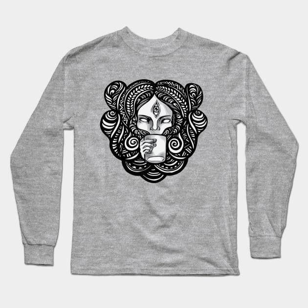 Trippy Coffee Girl Long Sleeve T-Shirt by asiancoffeegirl